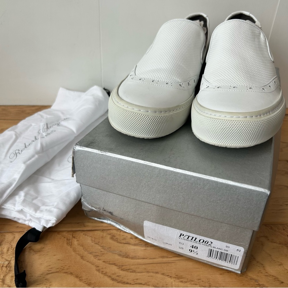 Robert Clergerie Paris 9.5 White V. Lisse Perforated Slip On Leather Sneaker 40